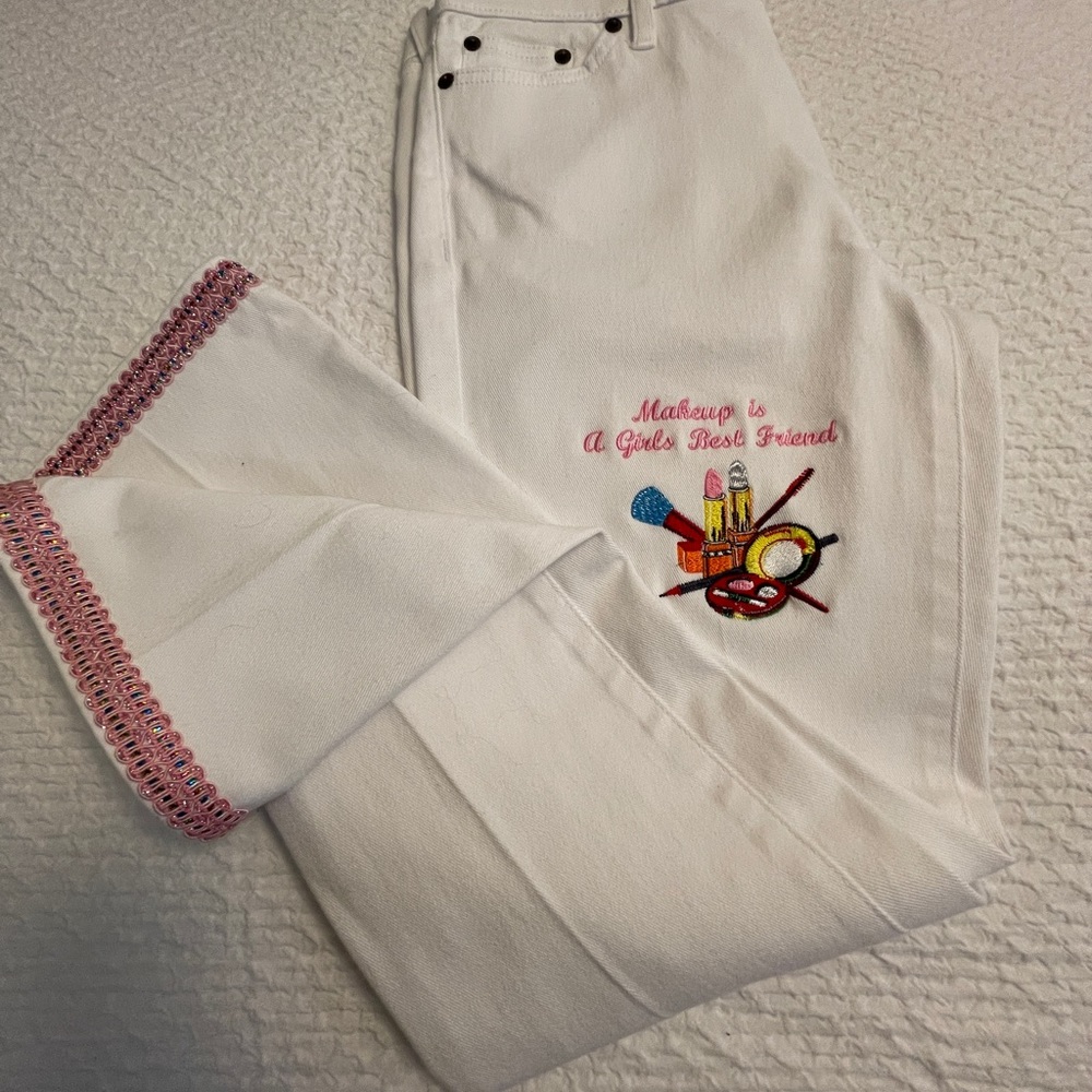 Women’s beautiful white custom embroidered jeans